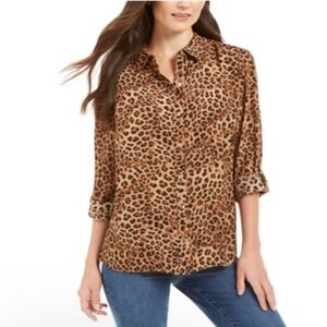 Charter Club Leopard print Size PP buttons Down blouse